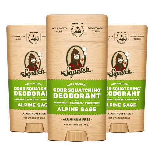 Dr. Squatch Natural Deodorant for Men 3 Pack Alpine Sage – Odor-Squatching Men's Deodorant Aluminum Free (2.65 oz, 3 Pack)
