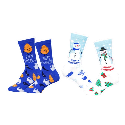 Everything Legwear Mens & Womens Fun Novelty Holiday Christmas Hanukkah Crew Socks-2 Pack Crews-One Size Fits Most (4-10)