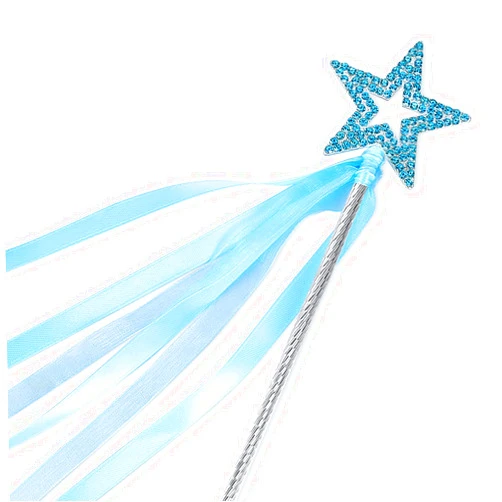Lovelyshop Blue Crystal Metal Star Fairy Wand with Ribbon for Girls Halloween Decorations