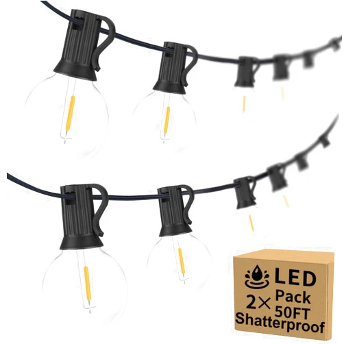 Bosceos 100ft 2-Pack Outdoor G40 LED Globe String Lights Dimmable Waterproof Shatterproof Light Strings with 52 Bulbs Connectable Commercial Hanging Lights for Christmas Patio House Backyard Balcony Party