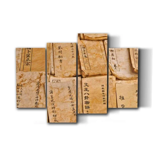 UJOYAFZSIM Chinese wisdom manuscript antique books Canvas Wall Art Framed Artwork Prints Painting Modern Gallery Posters for Living Room Bedroom Office Home Decoration 4 piece