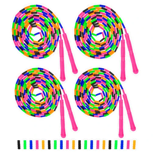 Coolrunner 16 FT Long Jump Rope(4 PACK), Double Dutch Jump Ropes Soft Beaded Skipping for Kids Adults Plastic Segmented Long Enough for 4-5 Jumpers