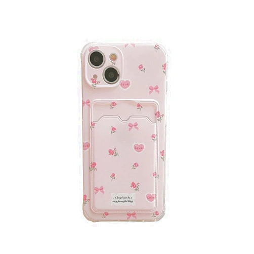 Mamarmot Compatible for iPhone 13 Case with Card Holder, Cute Flower Phone Cover for Women Girl, Floral Protective Soft TPU Shockproof Wallet Case for iPhone 13 (Pink, for iPhone 13)