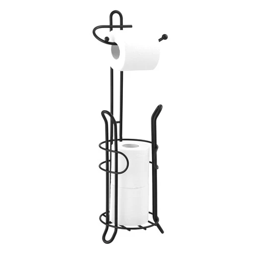 SunnyPoint Bathroom Toilet Tissue Paper Roll Storage Holder Stand with Reserve, The Reserve Area Has Enough Space to Store Mega Rolls (Black)