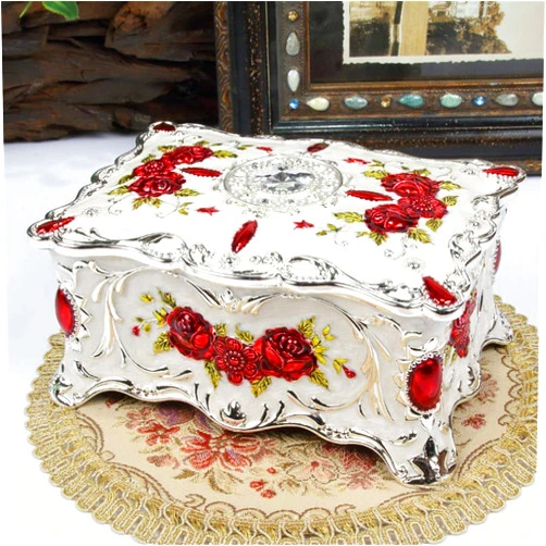 XLAHD Storage Box Organizer Jewelry Box,Metal European Creative Enamel Diamond Multi-Layer Jewelry Box high-Grade fine Jewelry Storage Box -18.2X12.9X8.9CM