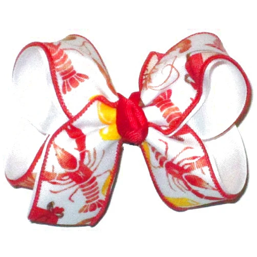 Rainbows By Paulette OV-2970M Medium Crawfish Boil with all the Fixings over White Hair Bow
