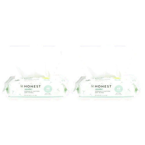 The Honest Company 100% Organic Cotton Dry Wipes | Hypoallergenic for Sensitive Skin, Dermatologist Tested, Safe for Newborns | 96 Count (2 Packs of 48)