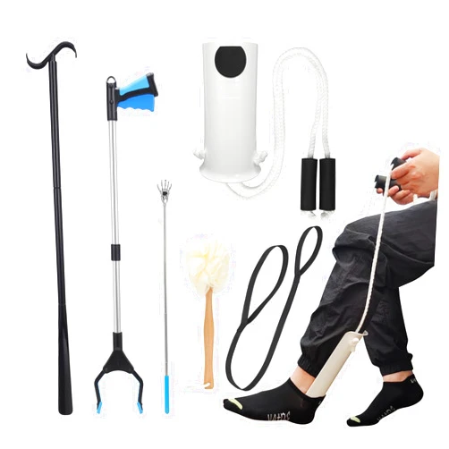 BUIFAC 6PC Hip Replacement Recovery Kit, Includes Sock Aid, Long Handle Shoe Horn, Grabber Reacher, Telescoping Back Scratcher, Leg Lifter, Long Handled Bath Sponge, Aids for Postoperative Recovery