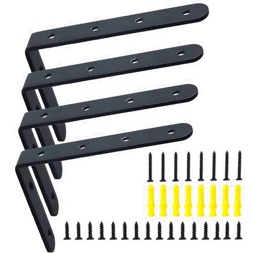 AmericFengBao L Brackets,Corner Bracket,Shelf Bracket Heavy Duty Black Steel L Corner Brace,Decorative Joint Angle Bracket for Floating Shelves,Wall Hanging Bracket with Screws(5x3Inch,4PCS), Medium