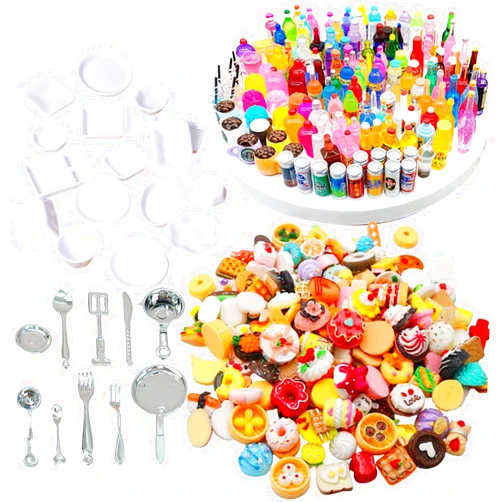 HOLABONITA 150Pcs Miniatures Food Drinks Bottles Doll House Accessories 1:12 Playset Pretend Play Kitchen Game Party Toys Mini Things Stuff Tiny Baking Travel Road Trip Toys Micro Mart Toddler Boys Girls