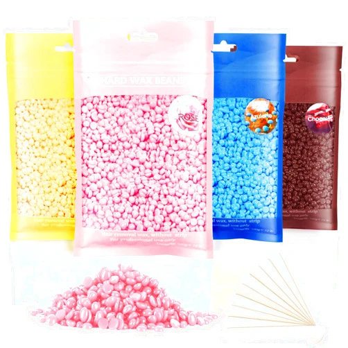 Leaflai Hard Wax Beads, Professional Wax Beads for Hair Removal 400g Hair Wax with 10 Pcs Wood Sticks for Full Body Brazilian Bikini Face Legs Eyebrow Painless at Home for Woman Men