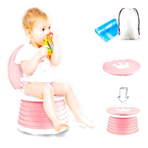 TZONOT Portable Potty Seat, Toddler Folding Training Toilet Chair Kids Travel Foldable Potty Indoor Outdoor with Storage Travel Bag Pink