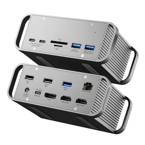 I-magBac USB C Docking Station Triple Monitor, Multiports Laptop Type-C Dock for Hp Dell Windows/MacOS Laptops with 4K@60Hz 2 HDMI, DP, 10Gbps Data USB A/C, RJ45, SD/TF Card Slot, External AC Power Adapter