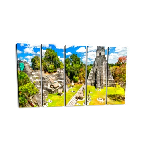 UVRKQYOSGKB Large Canvas Print 5 Panels Art Wall Paintings Temple of the Great at Tikal in Guatemala Stretched Framed Wall Poster Picture on Canvas Home Decor - 60x32 Inch Total