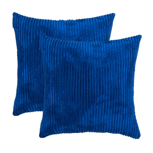 SUNOOMY Pack of 2 Supersoft Handmade Decorative Striped Velvet Square Throw Cushion Pillow Case Cover for Sofa Couch Bed Chair,Navy Blue,18