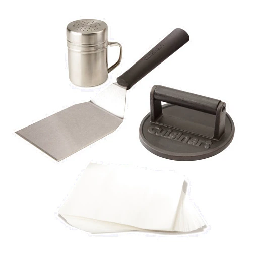 Cuisinart Smash Burger Kit, Cast Iron Burger Press, Spatula, Seasoning Shaker and Patty Papers, Perfect Burgers for Cookouts, Barbecues and Tailgates