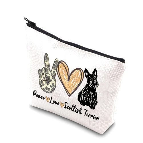 TSOTMO Scottish Terrier Mama Gift Peace Love Scottish Terrier Cute Puppy Themed Makeup Bag for Dog Lover (PLScottish Terrier)