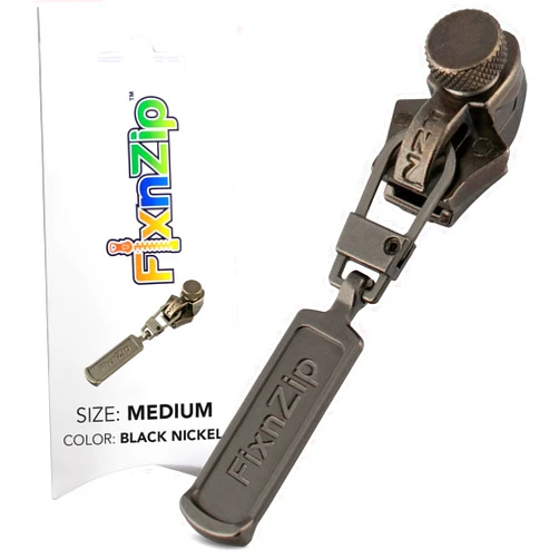 FixNZip Medium Black Nickel Zipper Repair Kit | Universal No-Sew Slider Replacement for Jackets, Sleeping Bags, Tents, and Duffel Bags | Instant and Reusable Zipper Repair Tool | Sizes 5-7