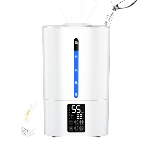 Coolfiqu 5L Humidifiers for Bedroom and Plants, Ultrasonic Cool Mist Humidifiers for Baby home Mist Top Fill Desk Humidifiers Essential Oil Diffuser, Quiet Humidifiers with Adjustable Mist,360°Nozzle-White