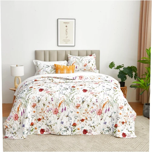 NIUDÉCOR HOME Summer Pink Flowers Quilt Set Twin Size Reversible Bedspread Coverlet Vintage Colorful Soft Microfiber Bedding Set Lightweight for All Season