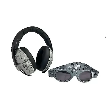 BANZ Baby Banz Earmuffs Infant and Toddler Hearing Protection Headphones - Packaged with BANZ Sunglasses Ages 0–2 Years – Ultimate Child Ear and Eye Protection – Stop Noise – Block Sun (Doodle Grey)