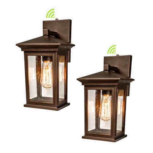 Jetima Outdoor Wall Light with Dusk to Dawn Photocell Sensor, Wall Sconce in Oil Rubbed Bronze (ORB) Finish with Clear Seeded Glass, Wall Lantern for Entryway, Porch, Doorway(2 Pack)