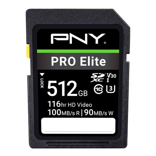 PNY 512GB PRO Elite Class 10 U3 V30 SDXC Flash Memory Card - 100MB/s, Class 10, U3, V30, 4K UHD, Full HD, UHS-I, Full Size SD