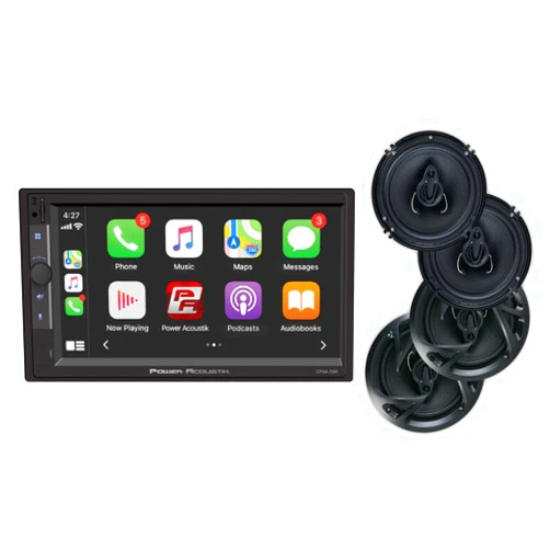 Generic Power Acoustik Car Stereo Combo | CarPlay/Android Auto 7 HD LCD with Capacitive Touchscreen Receiver & (4) 6.5 Speakers | Double Din | CPAAM7-S2
