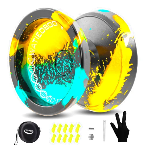 WATIEOBOO YOYO Responsive Yoyo Professional,C130 Fingerspin Yo yo for Kids Adults Beginner Metal Unresponsive Yoyos for Adults Advanced Player with Yoyos Strings-Black Green Yellow