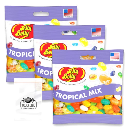 R.U.S. Candy Jelly Belly Tropical Mix Jelly Beans 3 Pack of 3.5 oz bags- includes Travel Size Bag from R.U.S Candy Company