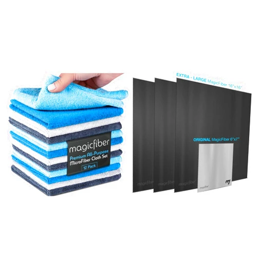 MagicFiber 16 PK Microfiber Cleaning - 12 Household Microfiber Cleaning Cloths + 4 Glasses Microfiber Cleaning Cloths - Premium Kitchen Cleaning Towels and Glasses Wipes
