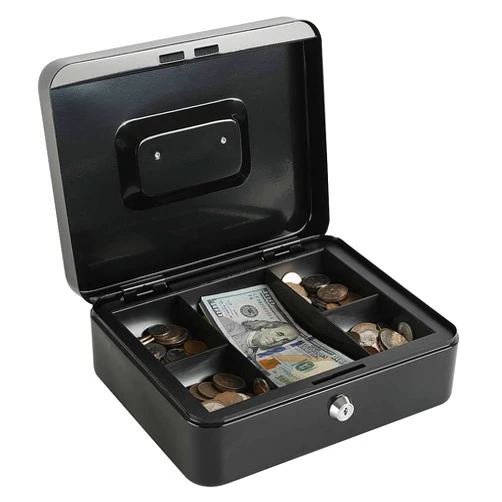 xydled Locking Steel Large Cash Box with Removable Coin Tray and Key Lock,9.84