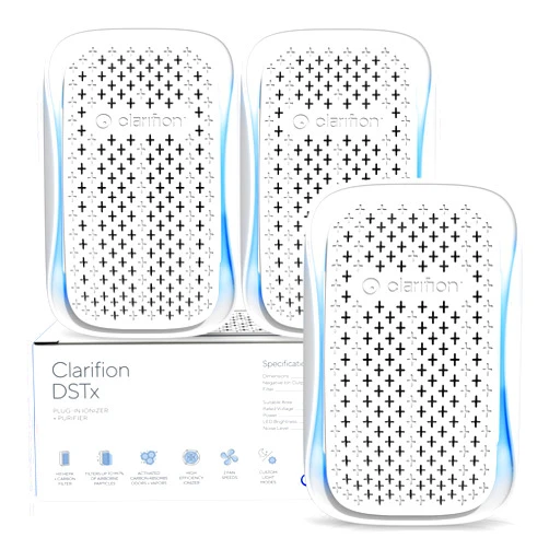 Clarifion - DSTx 2.0 Portable Air Purifier (3 Pack) - Plug In Air Ionizer HEPA Air Filter, Mini Personal Air Purifiers For, Bedroom and Pets Helps With Dust, Smoke, Airborne Dust and Odors
