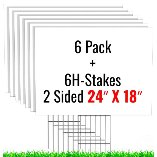 IKAYAS 6 Pack Blank Yard Signs with Stakes 24X18inch, IKAYAS 24X18inch Large Size White Garden Yard Signs Yard Sale Signs Corrugated Plastic Signs for Party Decorations, Garage Sale, Guidepost, Open House