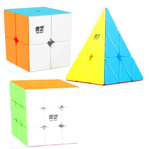 D-FantiX Speed Cube Set, QY Toys Cube 3 Pack Qidi S2 2x2 Warrior W 3x3 Qiming Pyramid Stickerless Speed Cubes Bundle Puzzle Toys