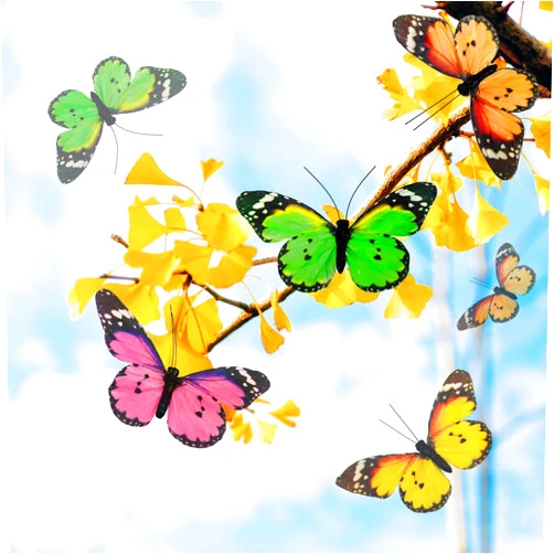 YCHTEWY-Feather Butterfly Decorations Set of 12pcs with Wire, Monarch Butterfly 4.7×2.7in Home Flower Arrangement Garden Decoration…
