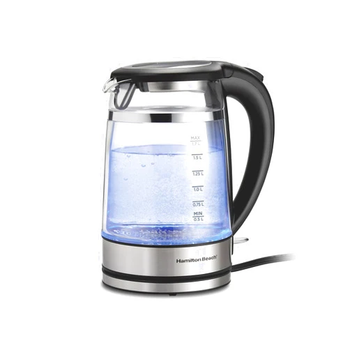 Hamilton Beach Double Wall 1.7L Electric Tea Kettle, Water Boiler & Heater, Built-In Mesh Filter, Auto-Shutoff & Boil-Dry Protection, Cordless Serving, Variable LED Indicator, Glass (40850)