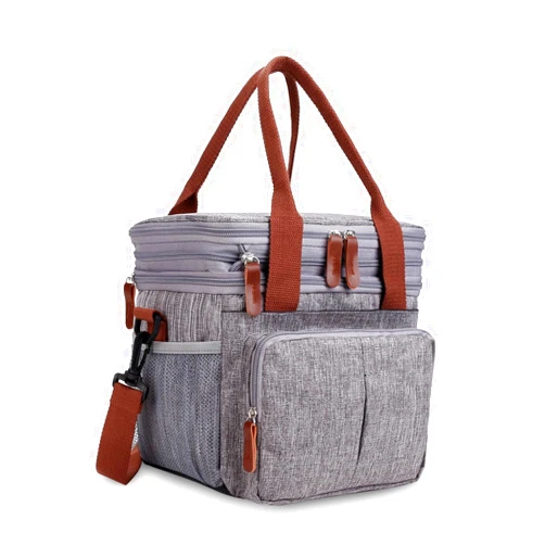 MEYTEILAY Lunch Bag for Women Men Expandable Double Deck Lunch Box Large Lunch Bags Leakproof Insulated Reusable Lunch Cooler Bag（Gray）
