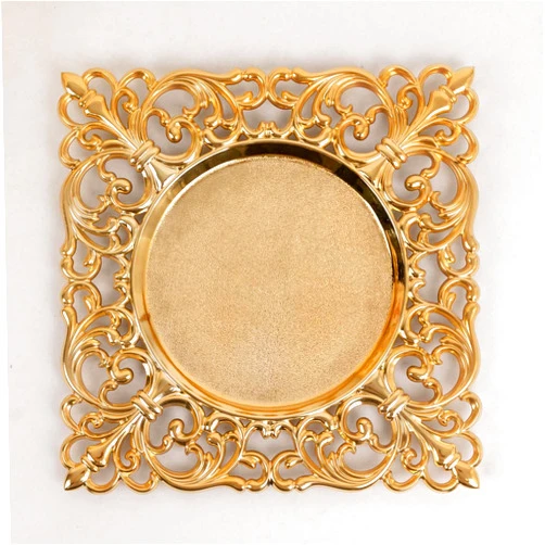 Efavormart.com Efavormart 6 Pack Gold Square Acrylic Charger Plates with Hollow Lace Border, Dinner Chargers Event Tabletop Decor - 12