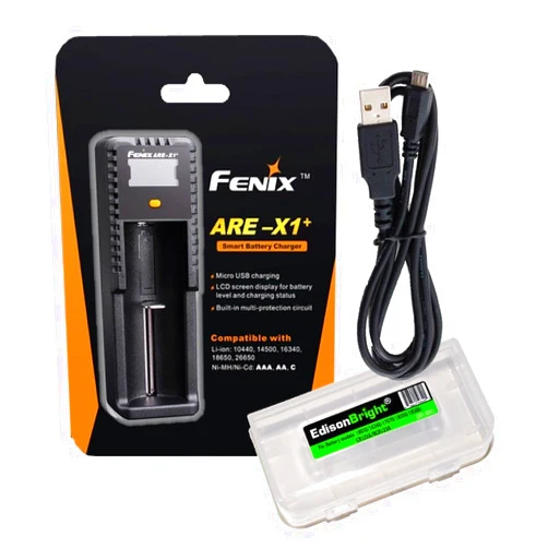 EdisonBright Fenix are-X1+ Plus USB Powered Smart Battery Charger BBX3 Battery Carry case