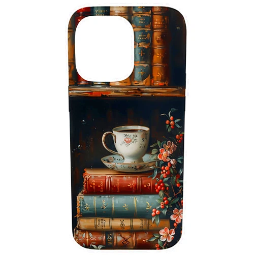 Books Coffee and Flowers Vintage Library Bibliomane lovers Case for iPhone 14 Pro Max