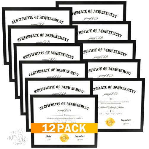 YixangDD 12 Pack Certificate Frames 8.5 x 11, College Diploma Frame with Clear Plexiglass, Black Degree Document Frame for Wall and Tabletop Display