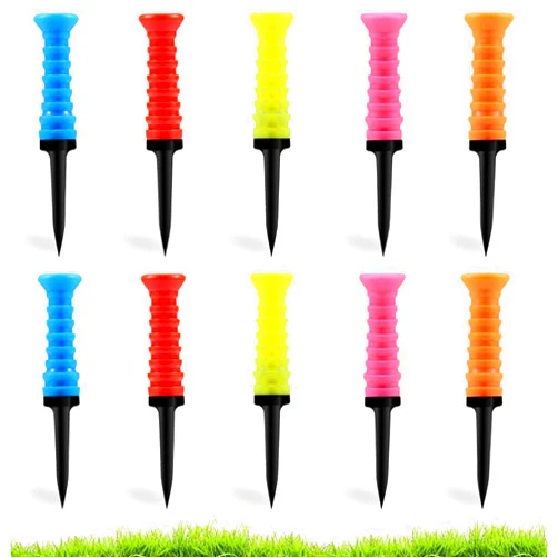 GLOOF Golf Tees Plastic, Pack of 10 Pcs Soft Rubber Top Golf Tees 3 1/4 Inch Multiple Colors Reduces Friction and Side Spin