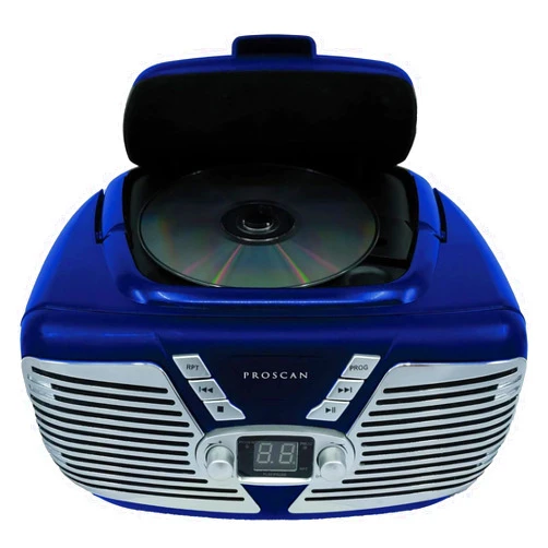 PROSCAN ELITE Retro CD Player - Portable Radio Boombox CD Player AM/FM Radio CD/CD-R/CD-RW Disc CD Player AUX Input AC Powered or Battery Operated (Blue)