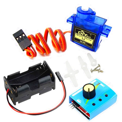Wishiot Servo Motor Tester Kit SG90 9g Micro Servo 180 Degree + RC Micro Servo Tester Controller with Power Supply Case 4AA Battery Holder Case with JR Connector