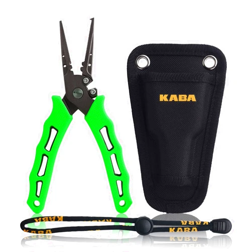 kaba Fishing Pliers Stainless Steel Hook Removers Crimper Saltwater Split Ring Tool Fishing Gear Line Cutters with Lanyard and Sheath