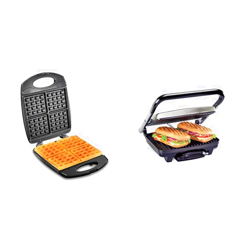 Hamilton Beach Non-Stick Belgian Waffle Maker with Indicator Lights & Panini Press, Sandwich Maker & Electric Indoor Grill, Upright Storage, Nonstick Easy Clean Grids, Stainless Steel (25410)