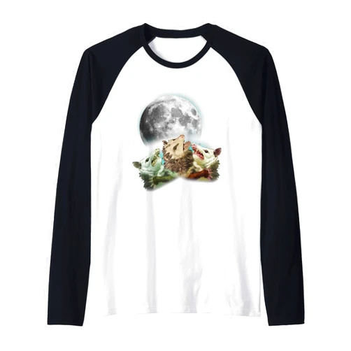 Opossum Lover Humor Quote - DressedForDuty Three Opossum Moon With 3 Possums Costume Raglan Baseball Tee