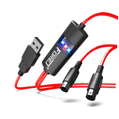 FORE MIDI to USB Interface MIDI Cable Adapter with Input&Output Connecting with Keyboard/Synthesizer for Editing&Recording Track work with Windows/Mac OS for Studio USB 2.0 Color Red - 6.5Ft