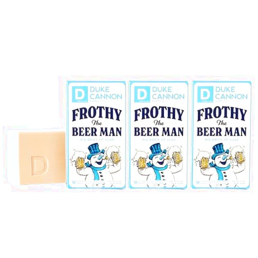 Duke Cannon Supply Co. Big Brick of Soap Bar for Men Holiday Edition | Frothy the Beer Man (Woodsy Sandalwood Scent) | Extra Large, Long-Lasting | Paraben & Cruelty-Free | Made in USA | 10 oz (3 Pack)